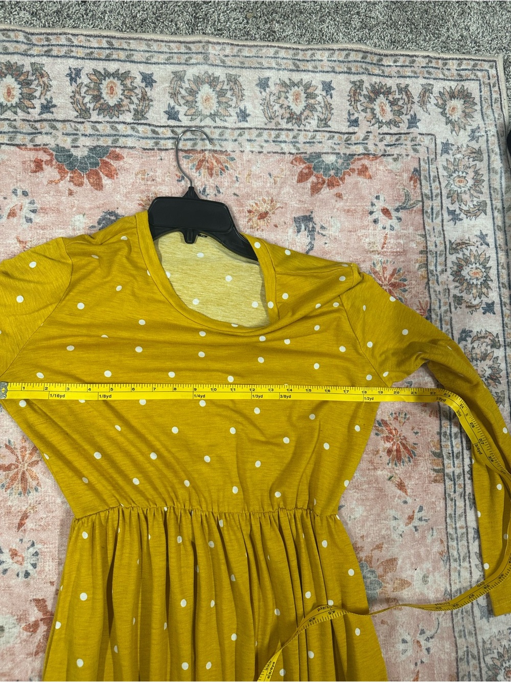 Mustard Polka Dot Midi Long Sleeve Dress - Picture 9 of 9